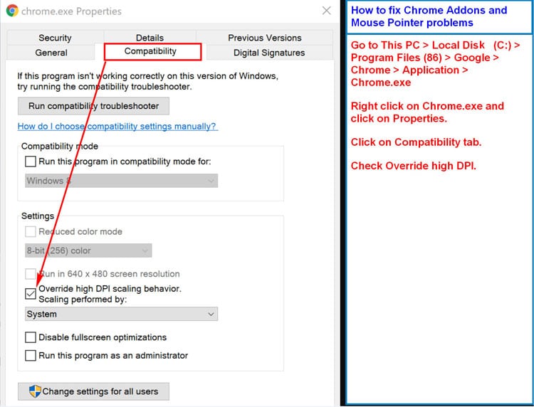 Instructions for fixing Chrome mouse issues