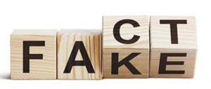 Wooden blocks forming words "Fact" and "Fake"