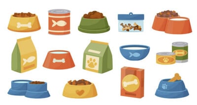 illustration of various dog foods