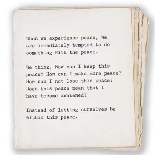 When we experience peace, we are immediately tempted to do something with the peace. We think, How can I keep this peace? How can I make more peace? How can I not lose this peace? Does this peace mean that I have become awakened? Instead of letting ourselves be within this peace.