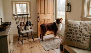 3 dogs in old farmhouse
