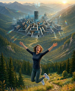 woman jumping for joy breaking free of digial monopolies